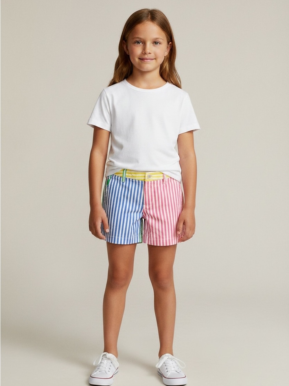 Ralph Lauren Girls Striped Colorblock Kids Shorts - Pink Blue, Green & Yellow